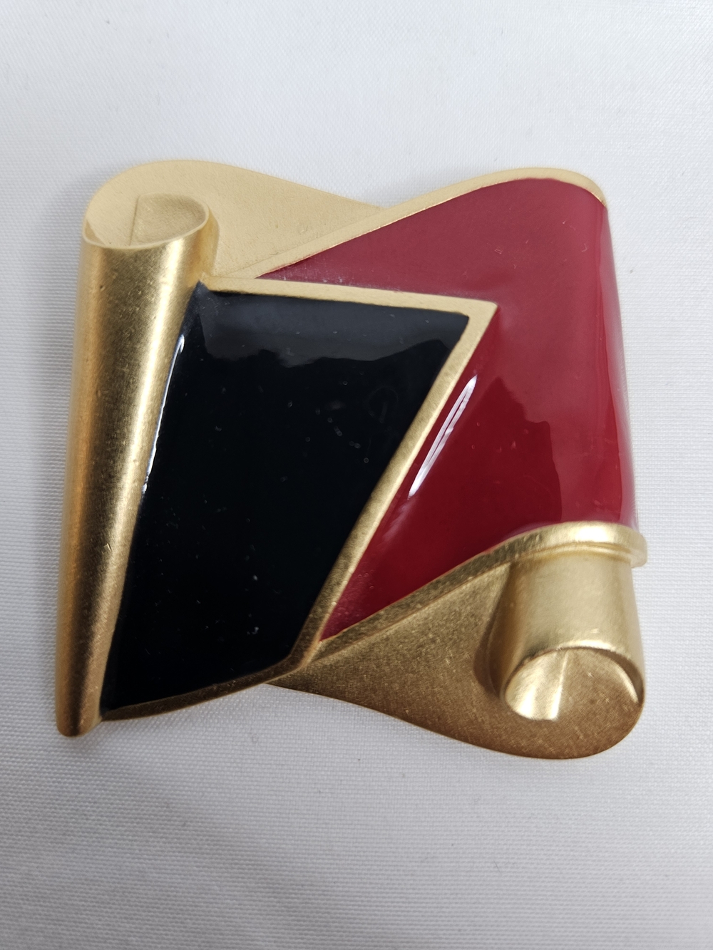 Monet Gold-Tone Black and Red Enamel Geometric Brooch